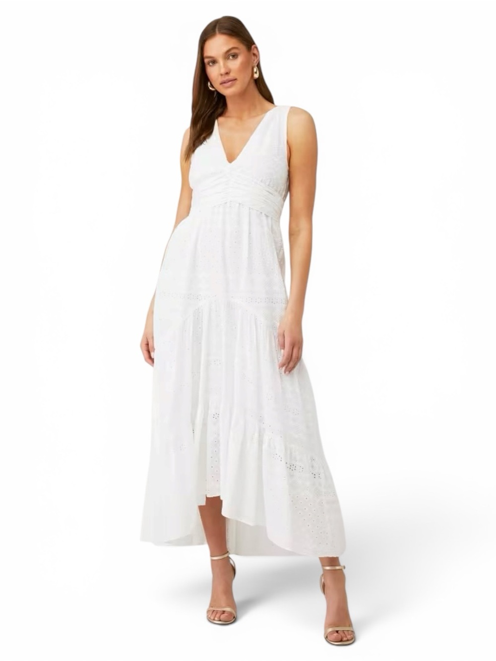 MISA Los Angeles White Eyelet Maxi Dress NWT Size Large Made in USA